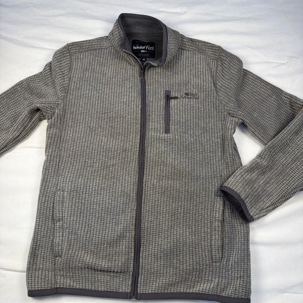 Weird Fish Mens Macaroni Full Zip Fleece Jacket Grey Textured Knit Size M